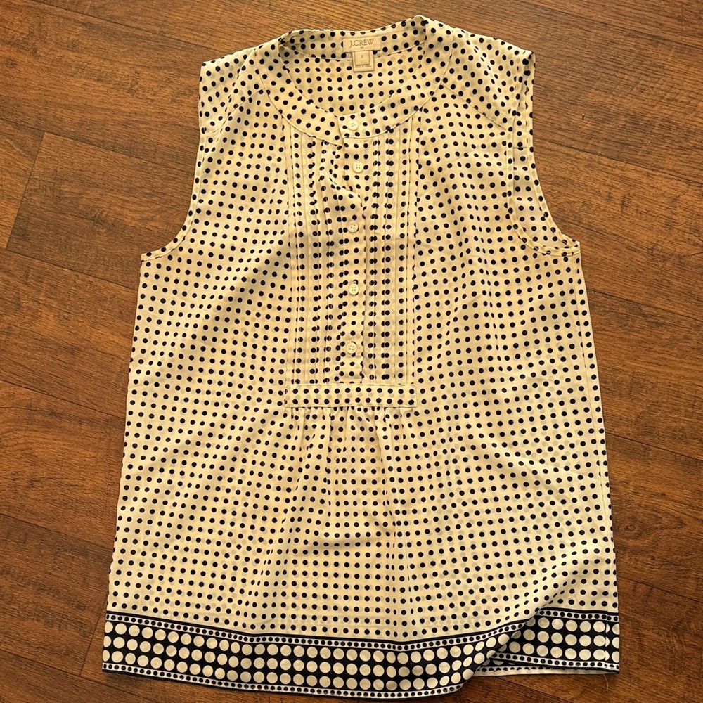 J. Crew Factory Cream and Blue Polka Dot Sleeveless Blouse